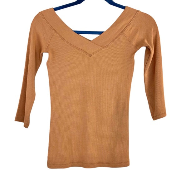 We the Free Orange Vneck Ribbed Top - Picture 1 of 4